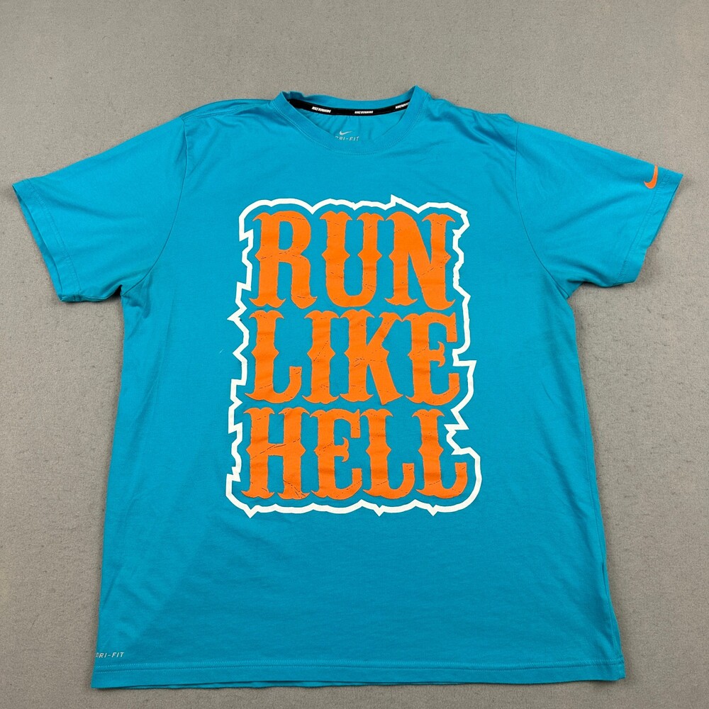 Nike Shirt Men Extra Large Blue Orange Running Graphic Tee Short Sleeve Crew XL